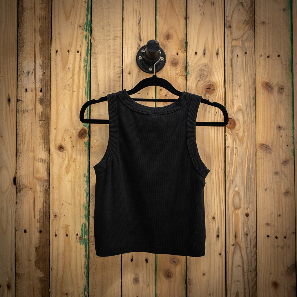 Boujon Bakery women's ribbed cropped vest top in black, back