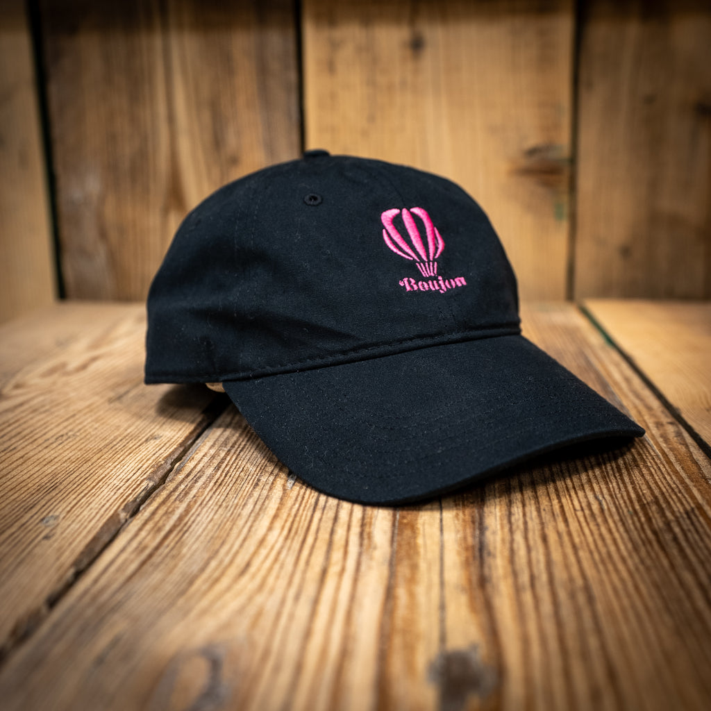 Boujon Bakery cap in black, front with embroidered pink logo