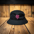 Boujon Bakery bucket hat in black, front with embroidered pink logo