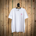 Boujon Bakery men's classic tee in white, front with pink logo