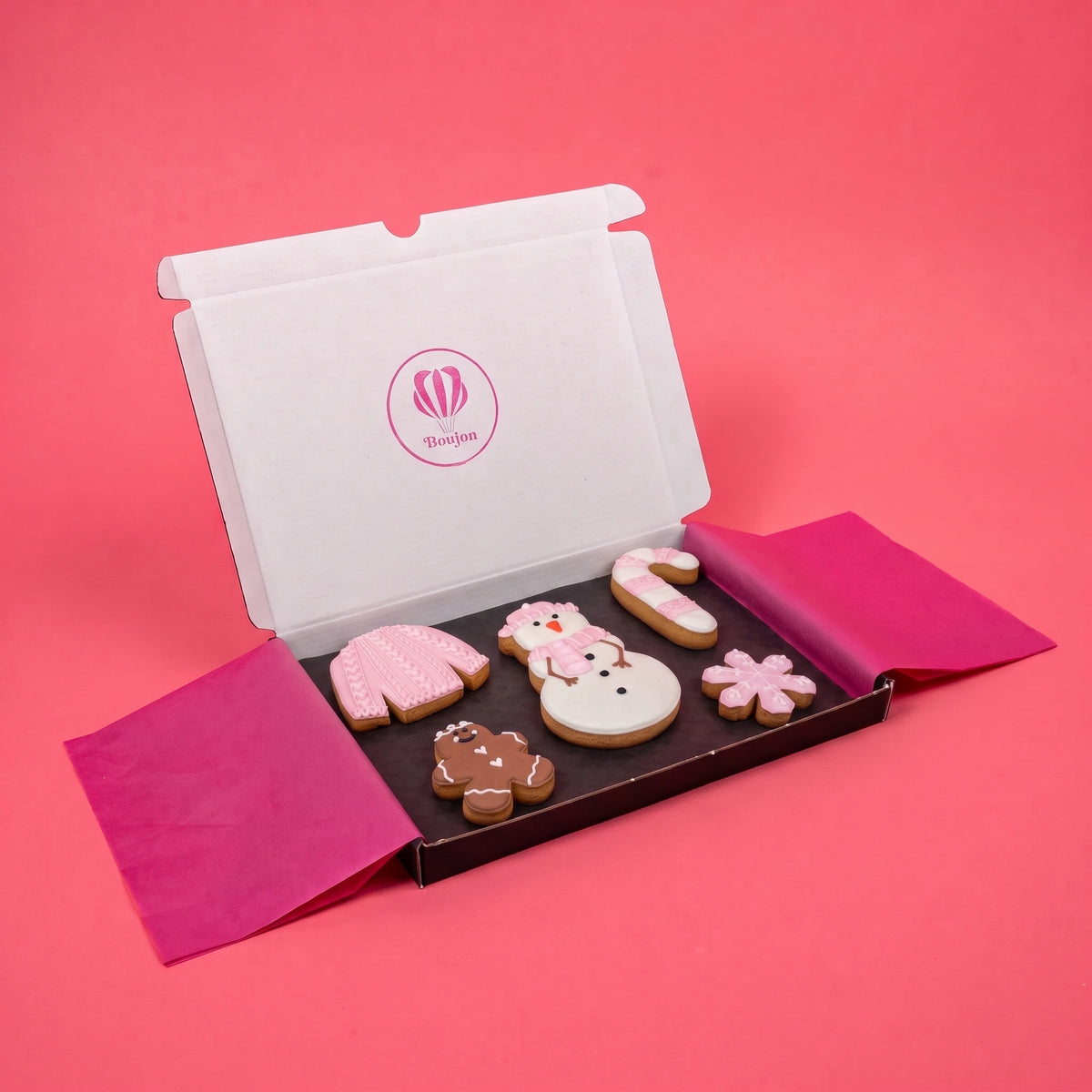 A Pink Christmas Iced Biscuit Box - Large
